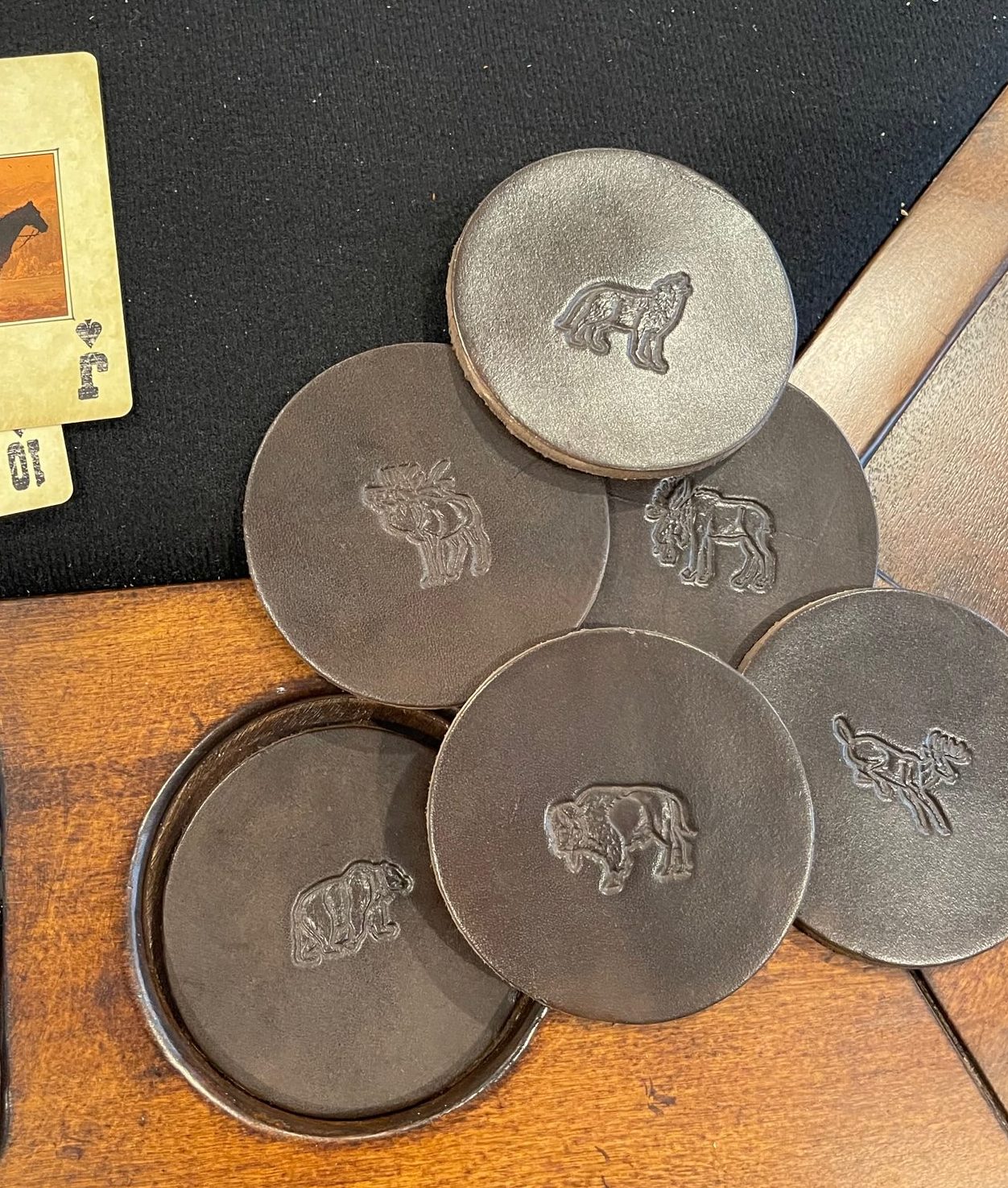 Western Wildlife Leather Coaster Set