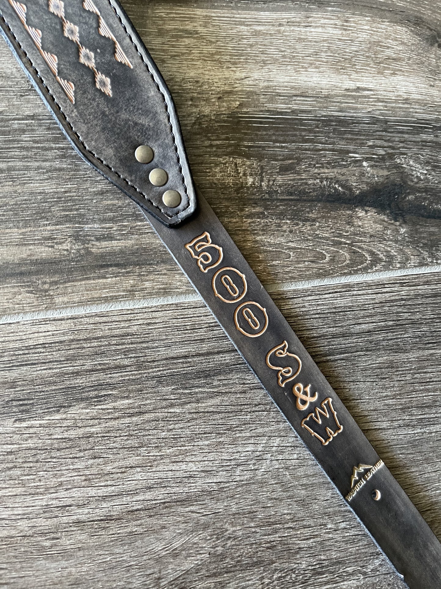 Leather Rifle Sling (Gun Sling), Hand-tooled, Finished in Smoky Gray