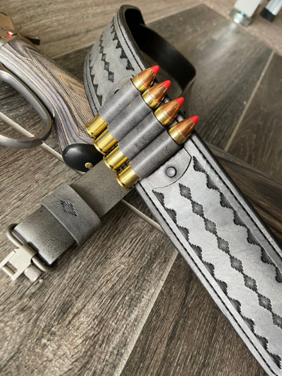 Leather Rifle Sling (Gun Sling), Hand-tooled, Finished in Gray, Brown or Black