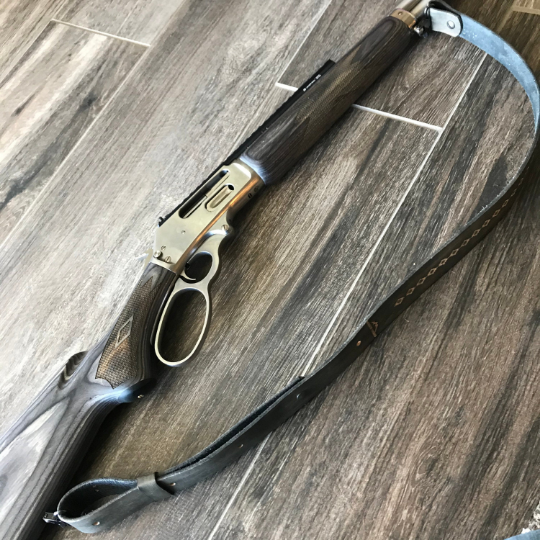 Leather Rifle Sling (Gun Sling), Hand-tooled, Two-Tone Finish (Smoky Gray / Natural or Coal / Gray)