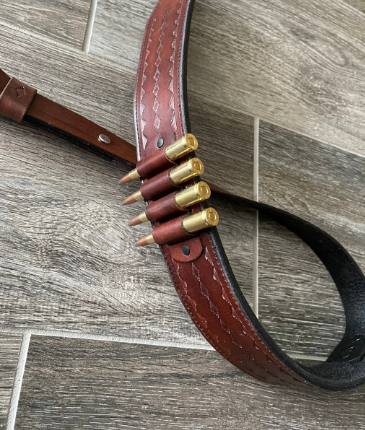 Leather Rifle Sling (Gun Sling), Hand-tooled, Finished in Gray, Brown or Black
