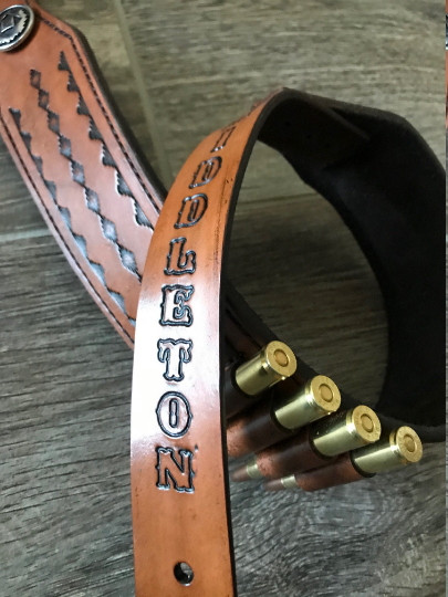 Leather Rifle Sling (Gun Sling), Hand-tooled, Finished in Gray, Brown or Black