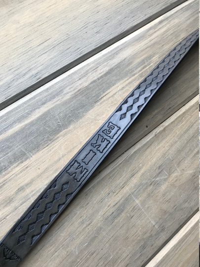 Hand-tooled rifle sling (gun-sling), finished in antique smoke (gray)