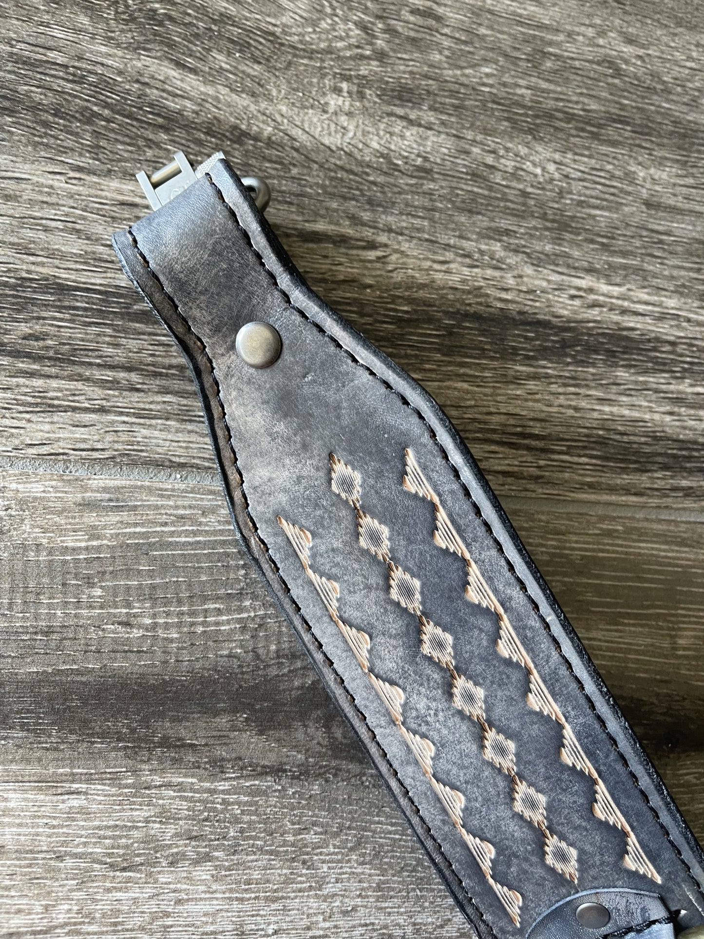 Leather Rifle Sling (Gun Sling), Hand-tooled, Finished in Smoky Gray