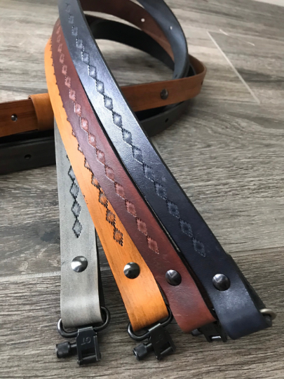 Tooled Adjustable Leather Rifle Sling, 1- or 1.25-inch, Several Colors