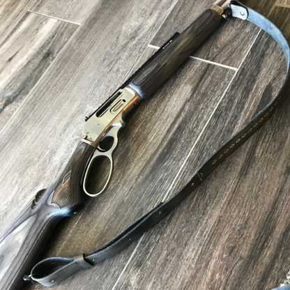 Leather Rifle Sling (Gun Sling), Hand-tooled, Two-Tone Finish (Smoky Gray / Natural or Coal / Gray)